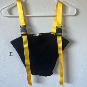 Better Be Black Crop Top with Yellow Straps